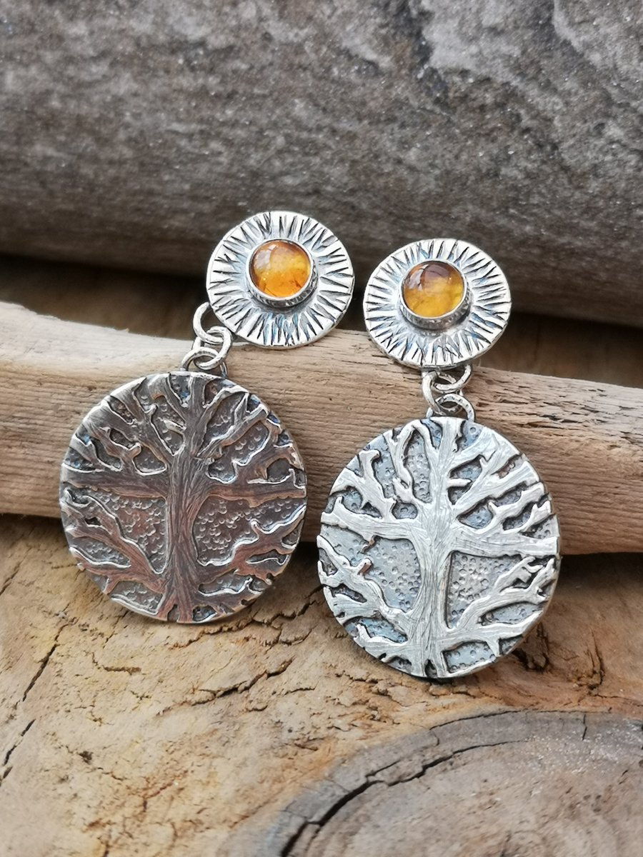 Silver Tree Earrings with Citrine (reduced) 