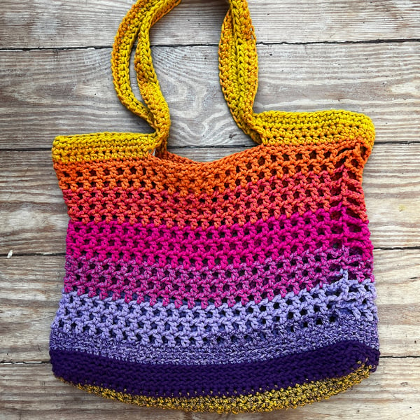 Handmade Crochet Shopper Bag - Tropical Sunset