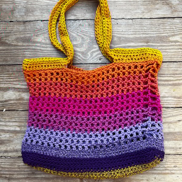 Handmade Crochet Shopper Bag - Tropical Sunset