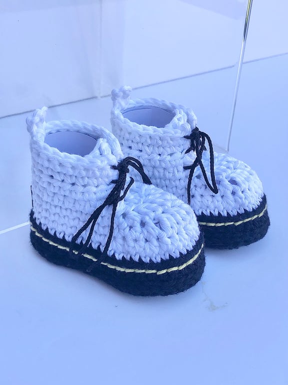 DM style baby booties, Crochet booties, Docmartin boots, White Boots
