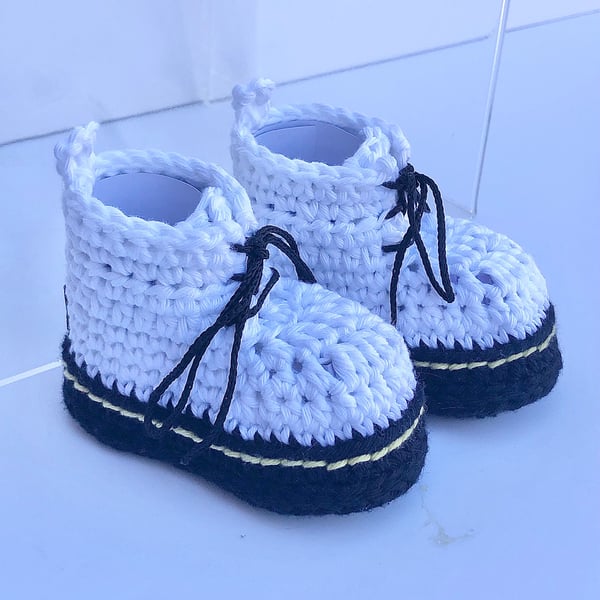 DM style baby booties, Crochet booties, Docmartin boots, White Boots