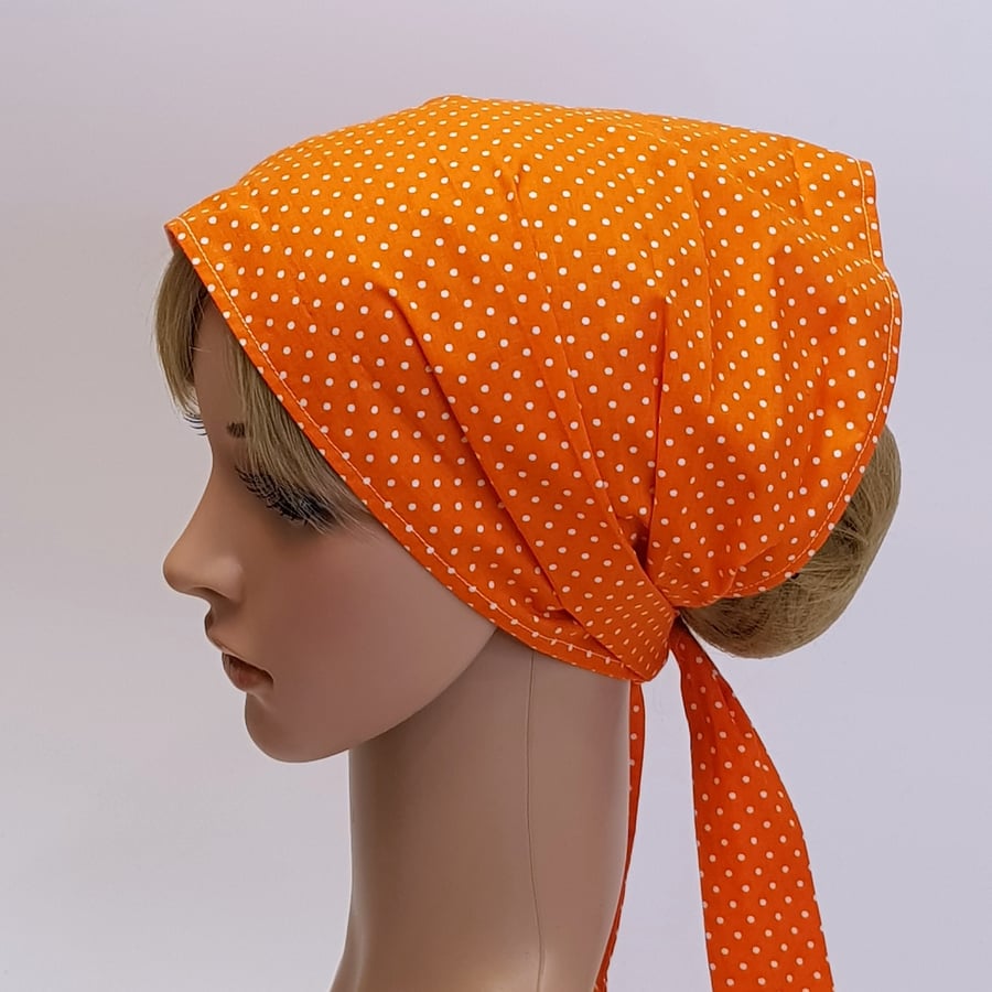 Hair covering for women, wide polka dot cotton headband, self tie head scarf