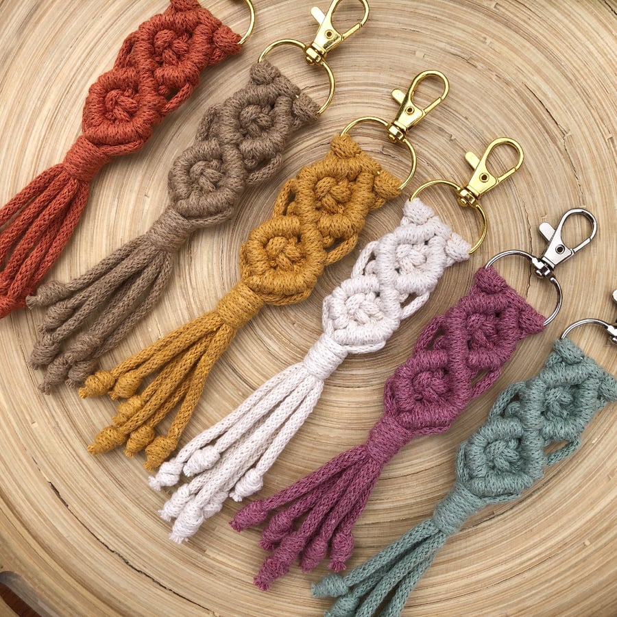 Boho Macrame Keyring - Bag Charm - Eco Friendly Gift - 100% Recycled Cotton