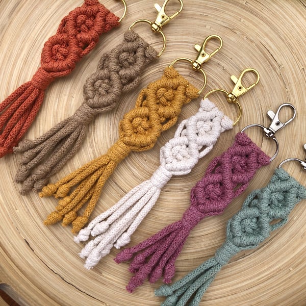Boho Macrame Keyring - Bag Charm - Eco Friendly Gift - 100% Recycled Cotton