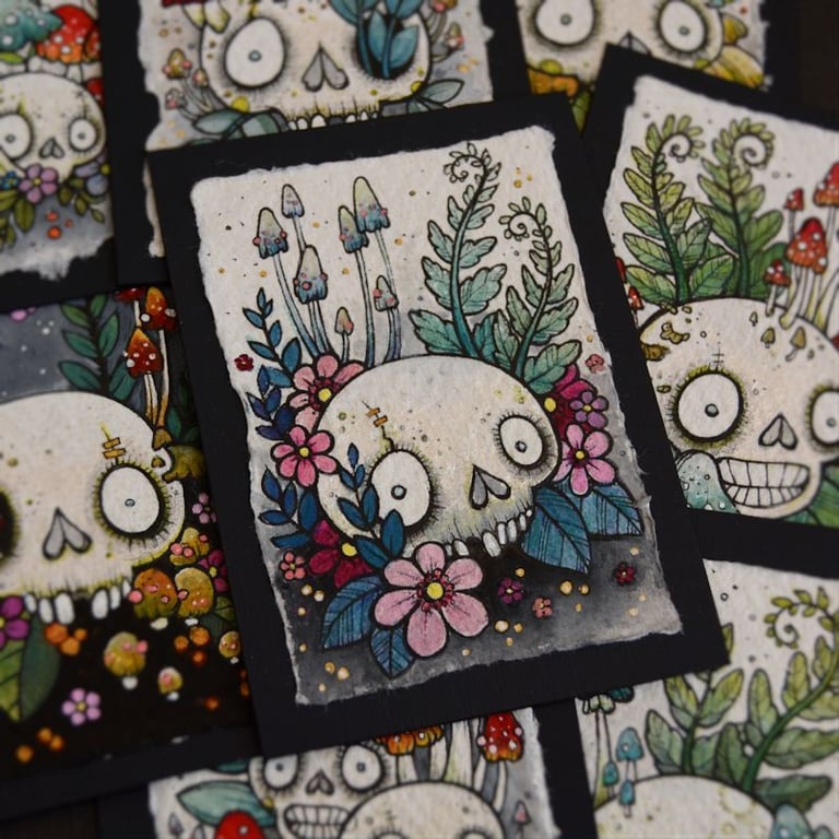 fungi skull - original aceo illustration