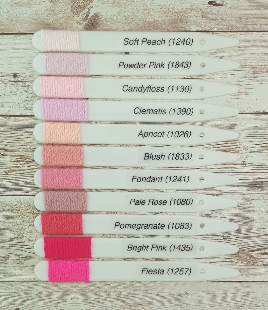 11 Stylecraft Special DK colour sample sticks - a selection of pinks