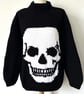 Goth White Skull Black Background Hand Knitted  