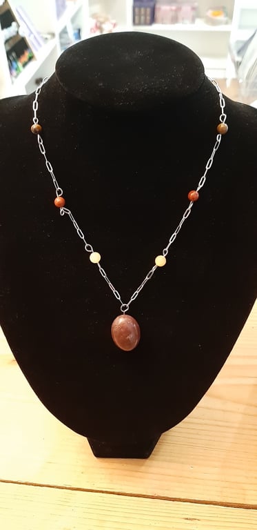 Mixed Gemstone Stainless Steel Pendant Necklace