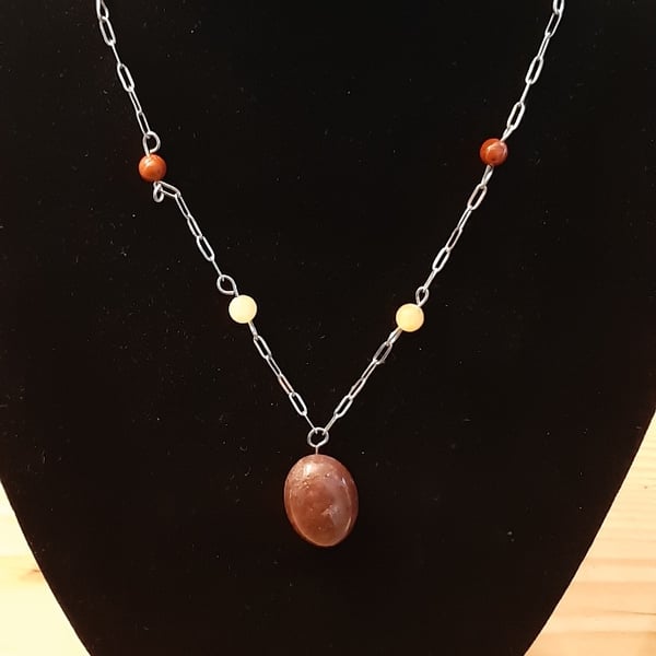 Mixed Gemstone Stainless Steel Pendant Necklace