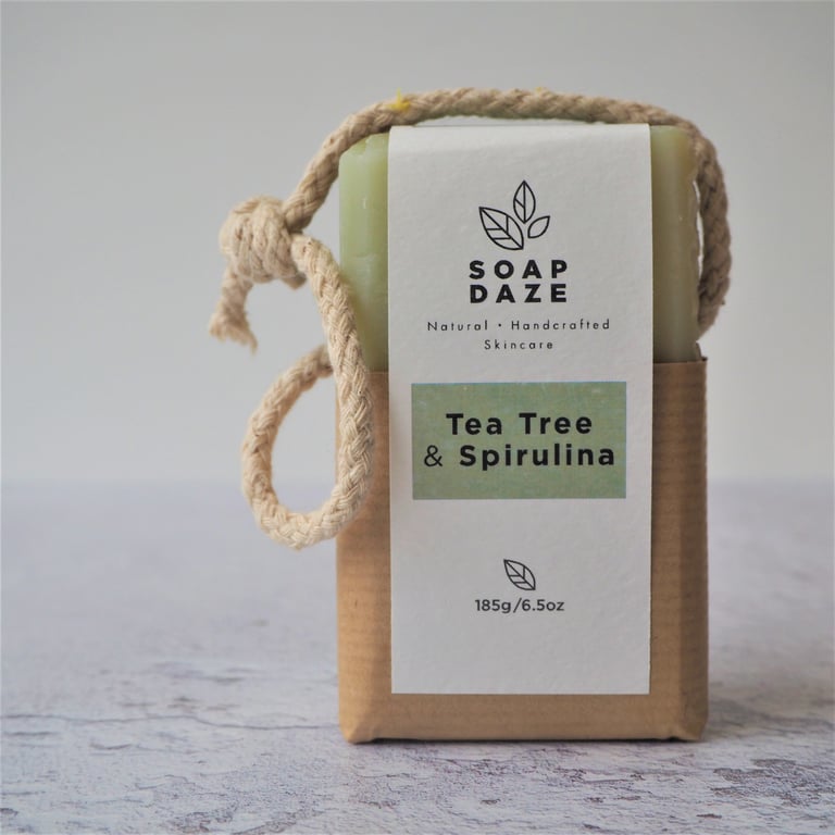 Tea Tree & Spirulina Soap on a Rope extra large, vegan, essential oils