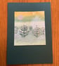 Hand painted Yule Christmas Card ' Five Yule Trees'