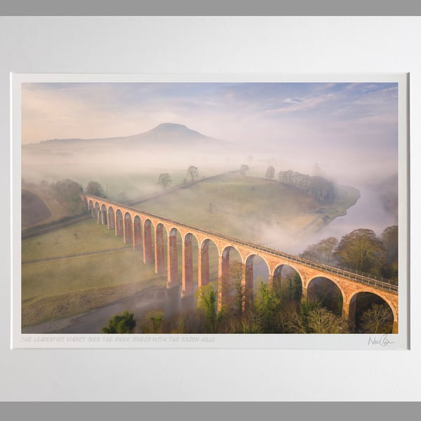 Leaderfoot Viaduct, River Tweed & Eildon Hills - A3 (50x40cm) Unframed Print