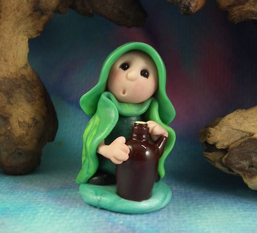 Tiny Infirmary Gnome 'Enid' with potion bottle OOAK Sculpt