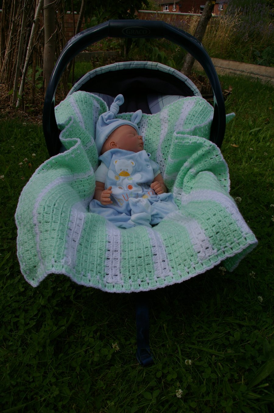 Baby Blanket Crochet green and white