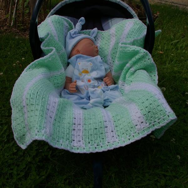 Baby Blanket Crochet green and white