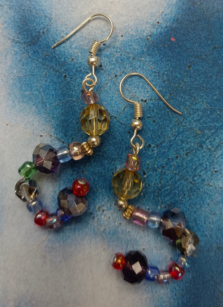 Rainbow Coloured Glass Twisting Earrings