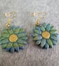 Polymer Clay Blue and Gold Flower Earrings, 316 Surgical Stainless Steel - Image 3