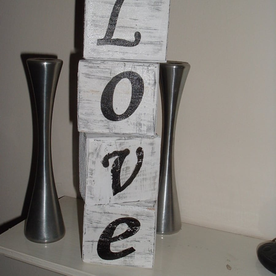 Shabby chic distressed blocks of love