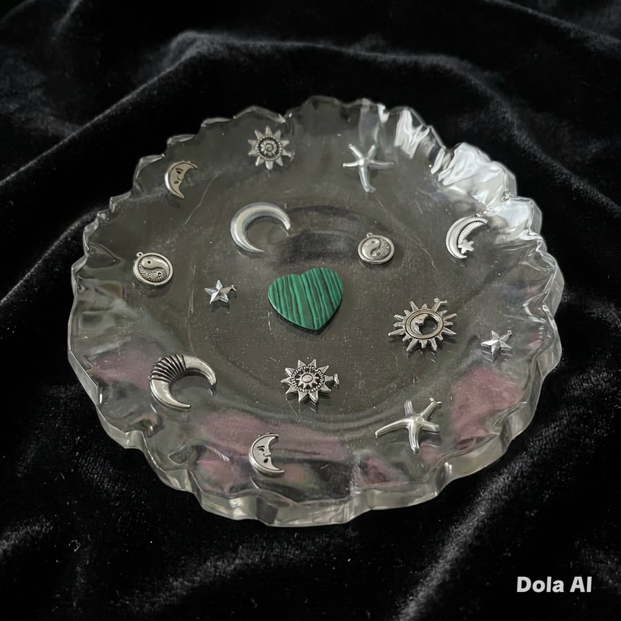 Epoxy Resin Trinket Bowl with Silver Colour Charms