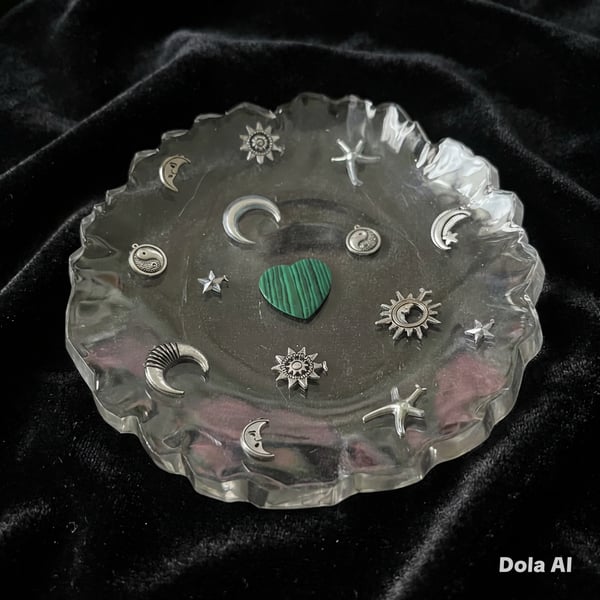Epoxy Resin Trinket Bowl with Silver Colour Charms