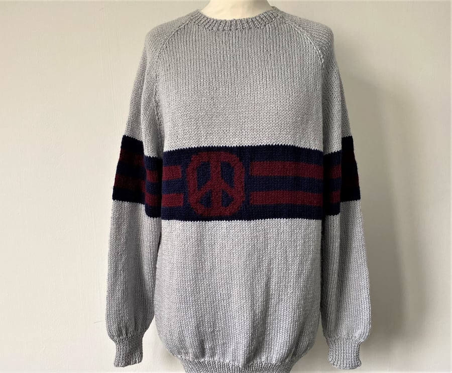 Pax Hand Knitted Silver Raglan Sleeve Sweater