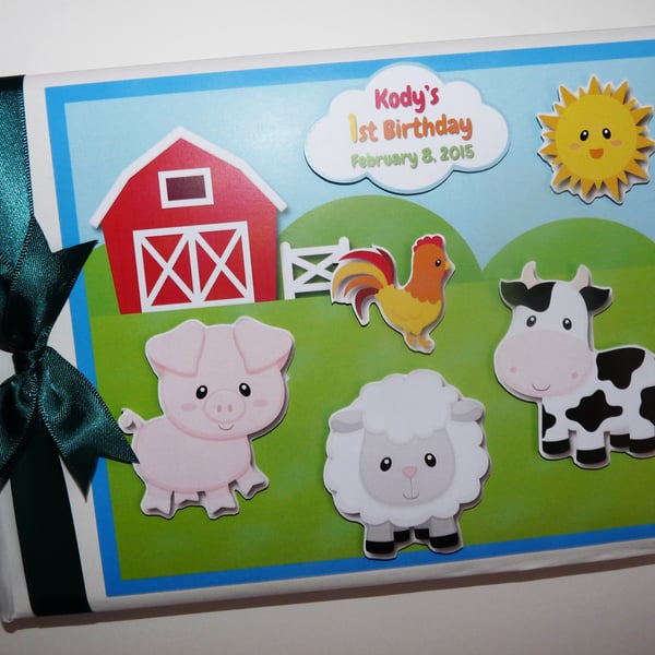 Farm animals boy birthday guest book, farm animals baby shower, gift