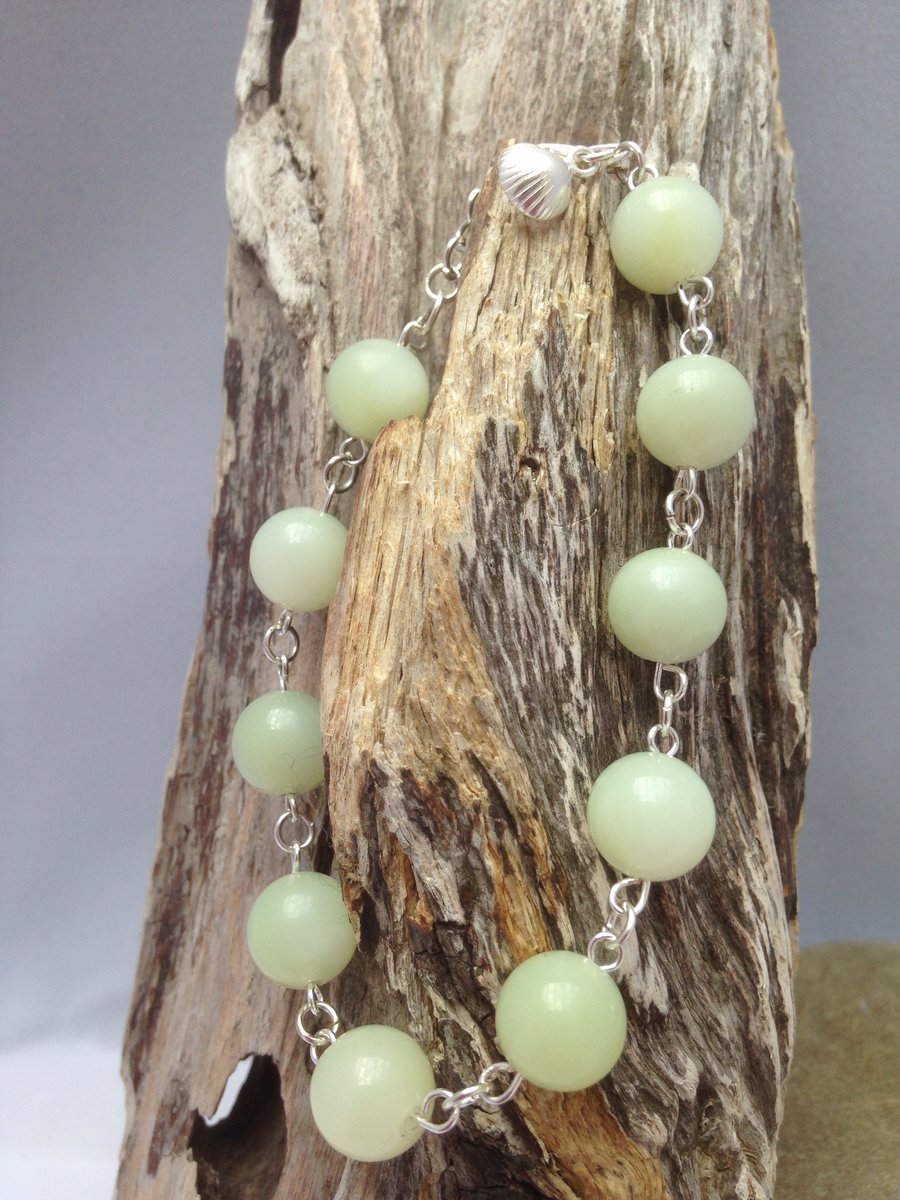 SALE Semi- precious Jade and sterling silver bracelet, gift for her.