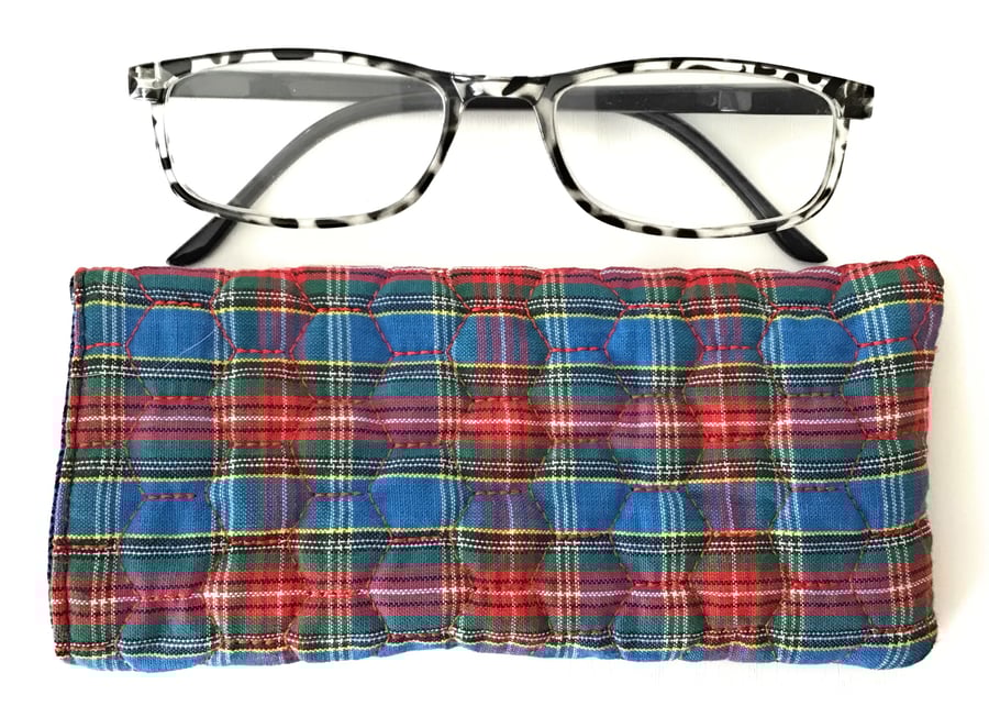 Soft Quilted glasses case Blue and red Tartan Folksy