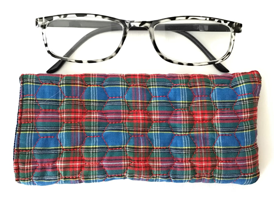 Soft Quilted glasses case - Blue and red Tartan