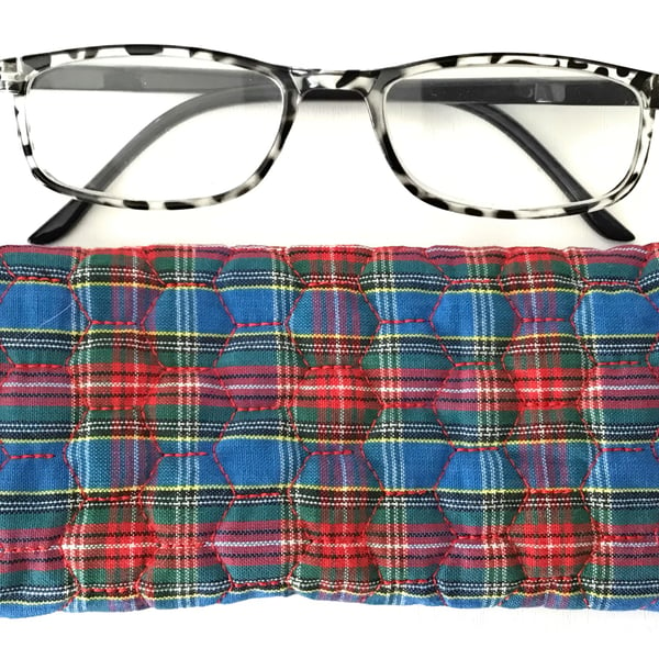 Soft Quilted glasses case - Blue and red Tartan