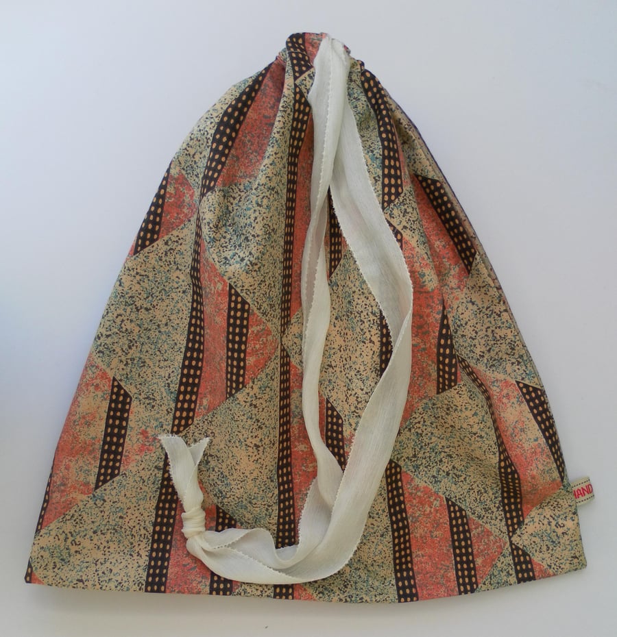 Large Drawstring Bag,  Knitting Bag, Crochet, Linen Bag, Shoes,Geometric Pattern