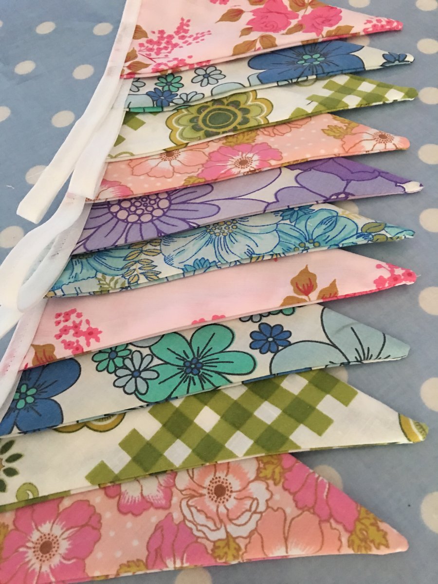 Vintage  cotton fabric bunting, banner, wedding,party flags