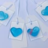 Blue irid cast glass thinking of you heart