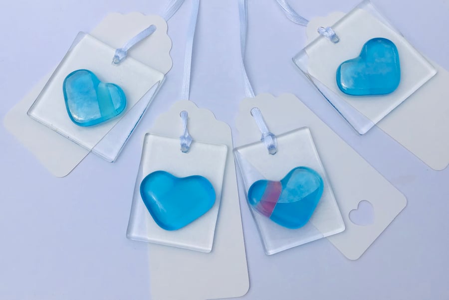 Blue irid cast glass thinking of you heart