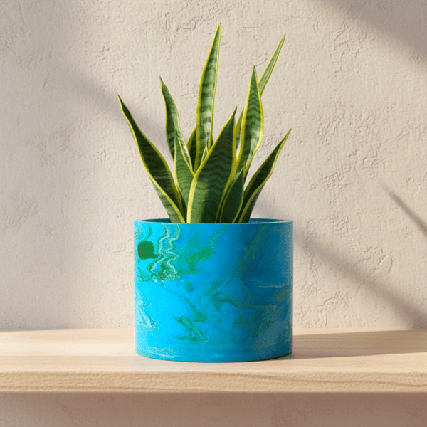 Large Seascape Plant Pot  -  Round Blue and Green Seascape Pot Cover (lpp37)
