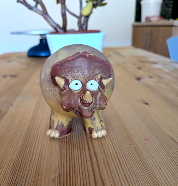 Ceramic triceratops, dinosaur ornament