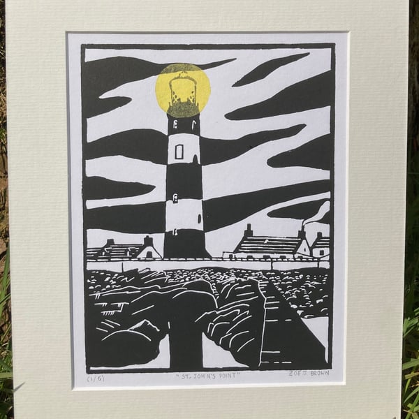 St John's Point Lighthouse Linoprint County Down Northern Ireland Art