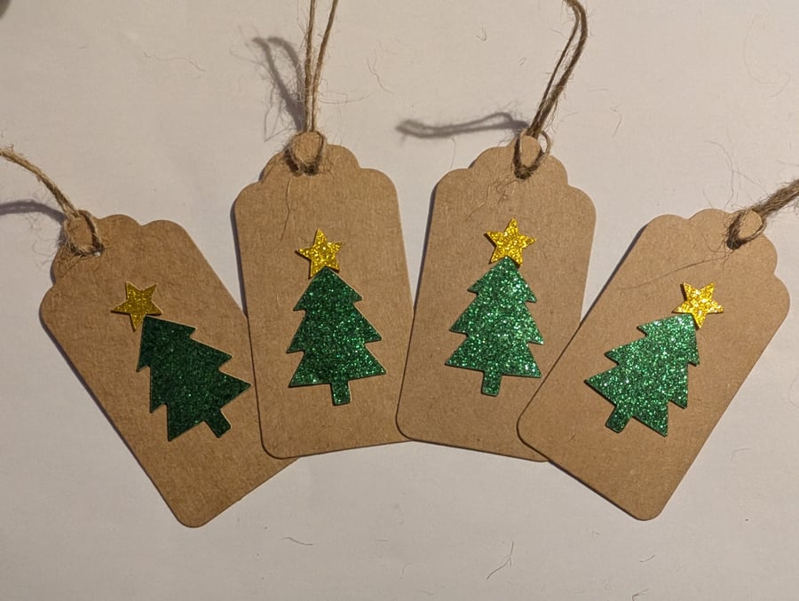 Homemade Christmas gift tags pack - glittery Christmas tree