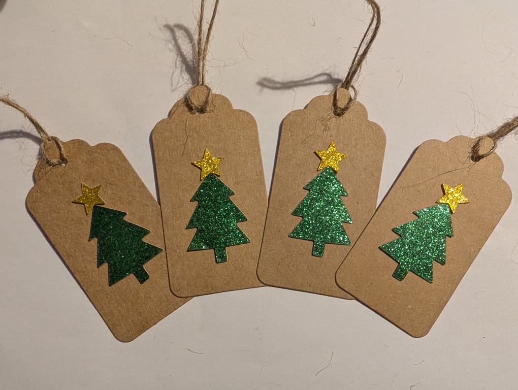 Homemade Christmas gift tags pack - glittery Christmas tree