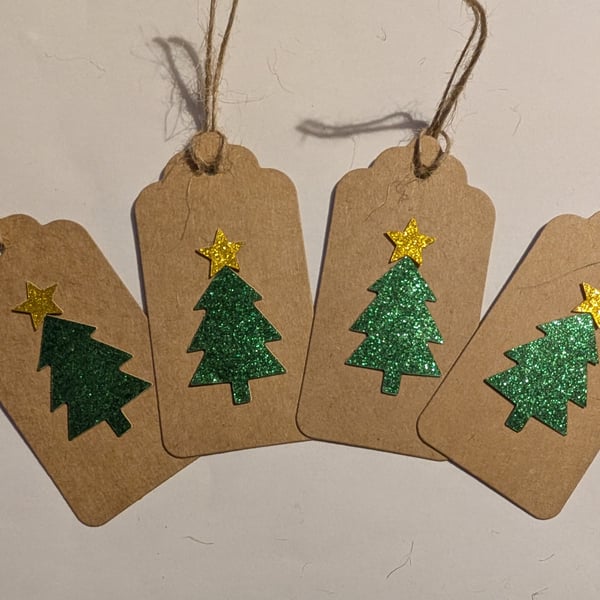 Homemade Christmas gift tags pack - glittery Christmas tree