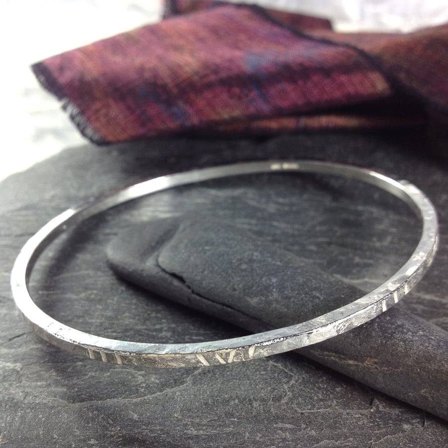 Silver Bangle  ,patterned oval bangle