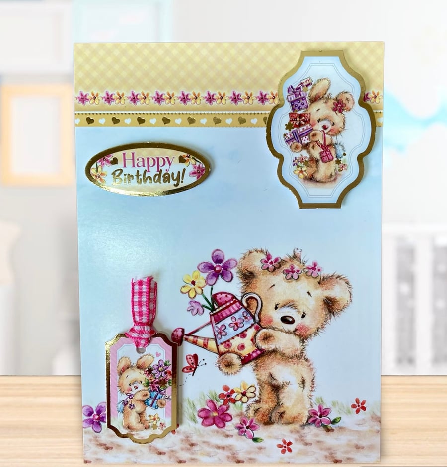 Birthday Card for a Child’s Birthday. Birthday Bear and Bunny Card for a Child