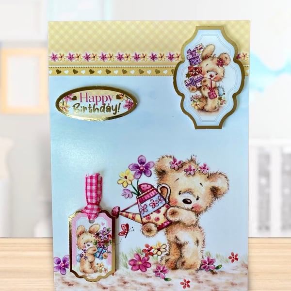 Birthday Card for a Child’s Birthday. Birthday Bear and Bunny Card for a Child