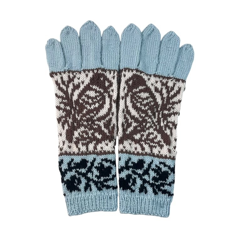 Bird gloves handknitted in pure wool, gardeners gift