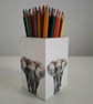 Elephant Wooden Pencil Holder, Safari Desk Organizer, Decoupage Animal Pen Pot - Image 3