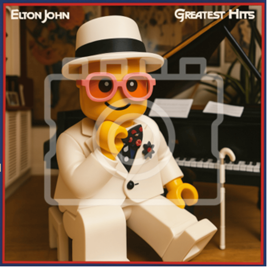 LEGO-Inspired Elton John – “Greatest Hits” 5x5" Print (Mounted for 9x9" Frame)