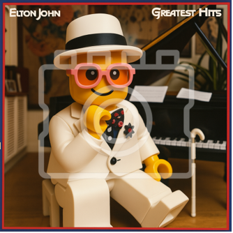 LEGO-Inspired Elton John – “Greatest Hits” 5x5" Print (Mounted for 9x9" Frame)