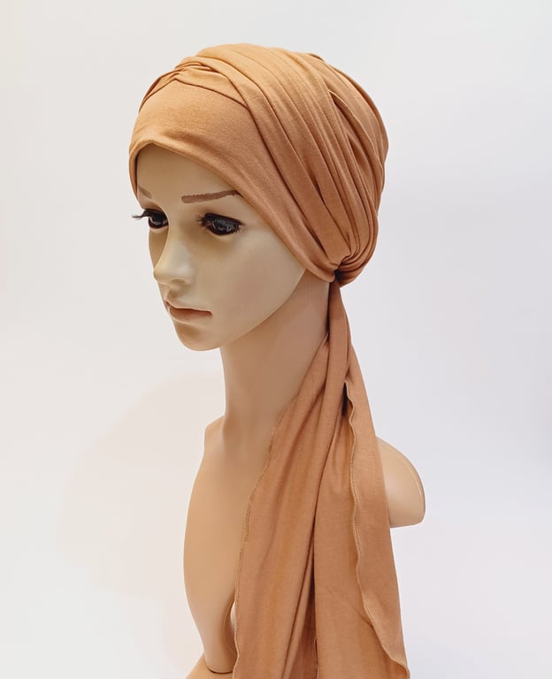 Hair loss, alopecia, chemo head wear for women, turban with long ties