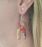Polymer clay multi colour drop earrings on silver plated earhooks