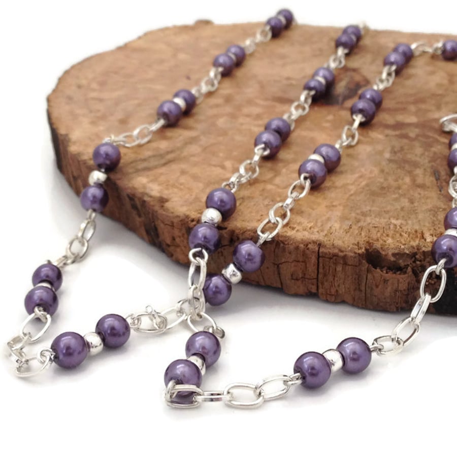SALE - Purple and Silver Plated Chain Long Necklace